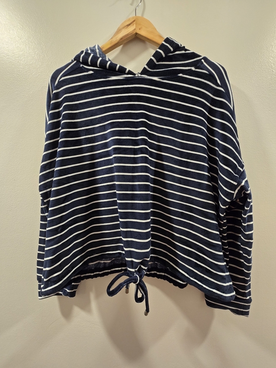 Cable & Gauge Tops - Cable & Gauge Navy and White Striped Hooded Drawstring Top